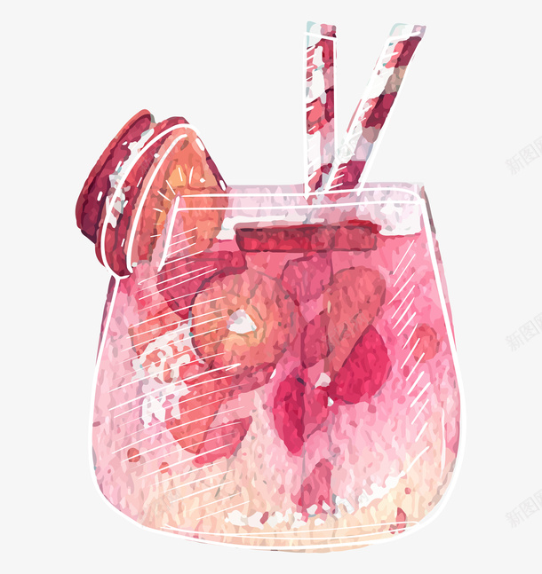 水果奶昔手绘图案png免抠素材_新图网 https://ixintu.com 冷饮 吸管 杯子 水果奶昔 简图 美味的 草莓
