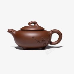 褐色茶壶素材梅花紫砂壶高清图片