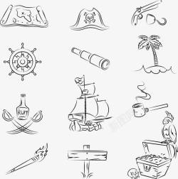 海盗系列装饰简笔画矢量图素材