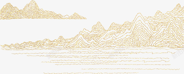 手绘的山水png免抠素材_新图网 https://ixintu.com png图形 png装饰 山峰 手绘 海水 装饰 金色