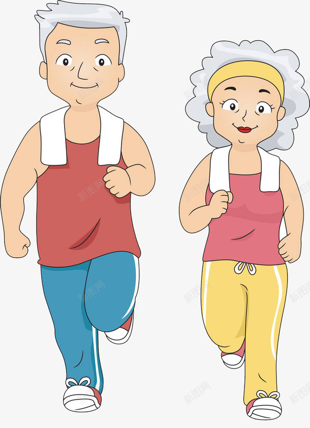 两个跑步的老人png免抠素材_新图网 https://ixintu.com 健康 围脖装饰 奶奶 年迈的母亲 快乐 情侣 时尚奶奶 爷爷 白围巾 老人 跑步 跑步流汗 运动