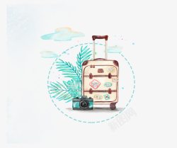行李箱手绘卡通手绘春季旅行箱高清图片