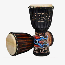非洲乐器两台不同颜色的非洲手鼓高清图片