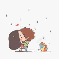 男女相拥卡通雨天拥抱的情侣高清图片