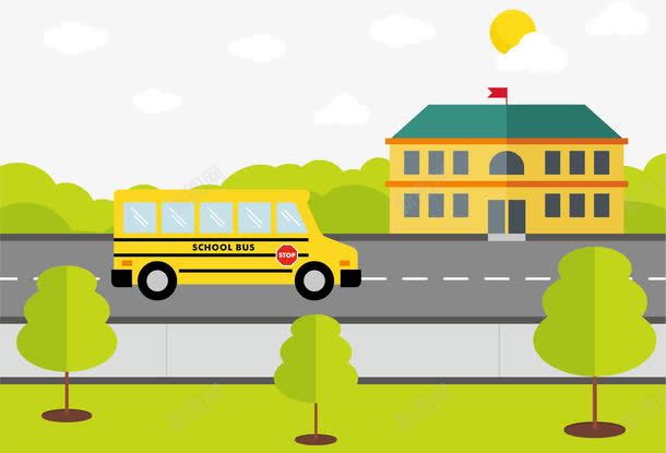 去学校路上的黄色校车png免抠素材_新图网 https://ixintu.com 去上学 在路上 学校班车 学生 道路 黄色巴士