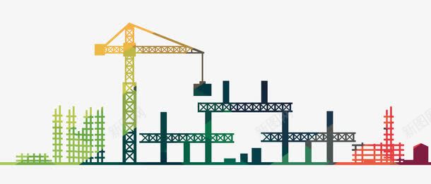 建筑工地彩色剪影png免抠素材_新图网 https://ixintu.com 安全生产月安全生产生产 工地 工地安全 建筑工地彩色剪影