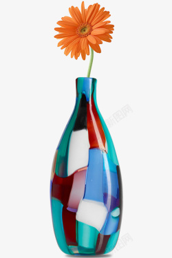 橙色太阳花彩色创意拼接花瓶高清图片