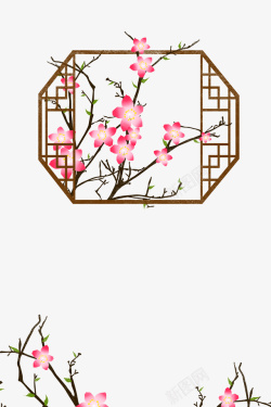 花开并枝三月中国风桃花原创插画海报高清图片