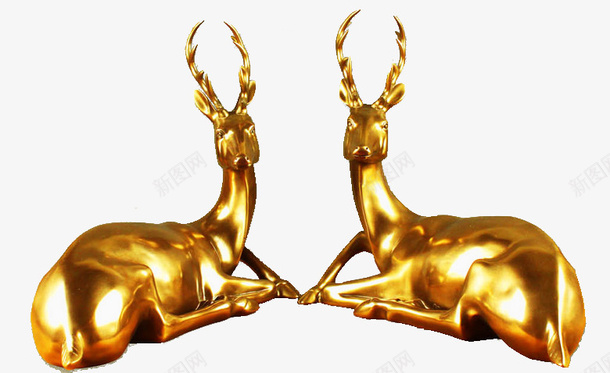 两只金鹿png免抠素材_新图网 https://ixintu.com 吉祥 家居 成双 成对 点缀 装饰 造型 金色 金鹿