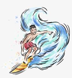 冲浪运动员冲浪水彩矢量图高清图片