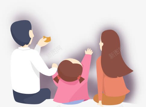 卡通一家人png免抠素材_新图网 https://ixintu.com 一家三口 吃月饼 团圆 手绘一家人 赏月
