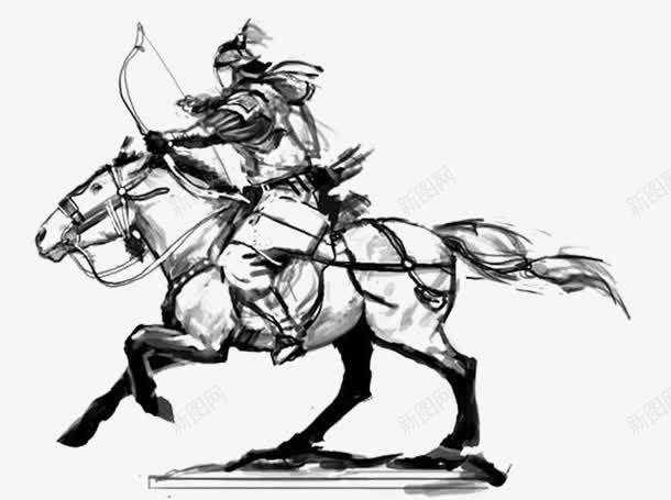 骑马士兵png免抠素材_新图网 https://ixintu.com 一匹 士兵 手绘 白色 白马 简笔 箭弩 线条 黑色