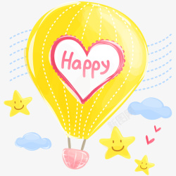 热气球免扣PNG图卡通热气球与星星高清图片