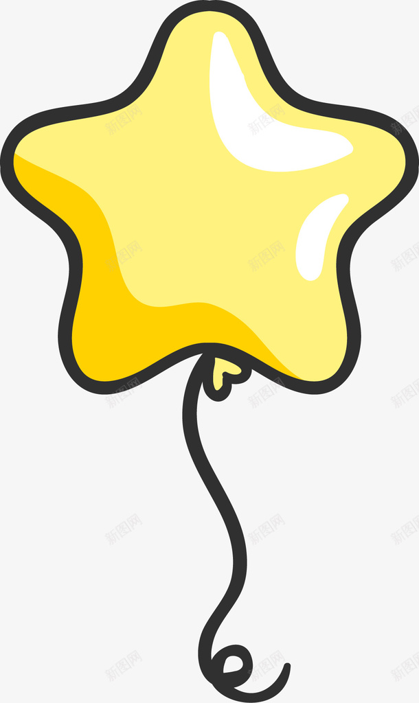 五角星气球png免抠素材_新图网 https://ixintu.com 一个 五角星 卡通 手绘 气球 简笔 线条 黄色 黑色