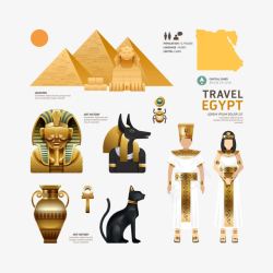 埃及旅游景点扁平化埃及文化元素矢量图图标高清图片