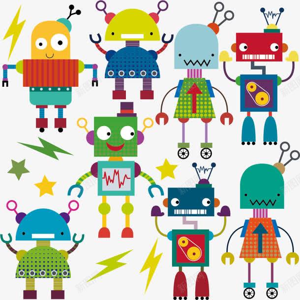 卡通机器人png免抠素材_新图网 https://ixintu.com 儿童绘画 创意 可爱 彩色卡通 机器人 机械 闪电