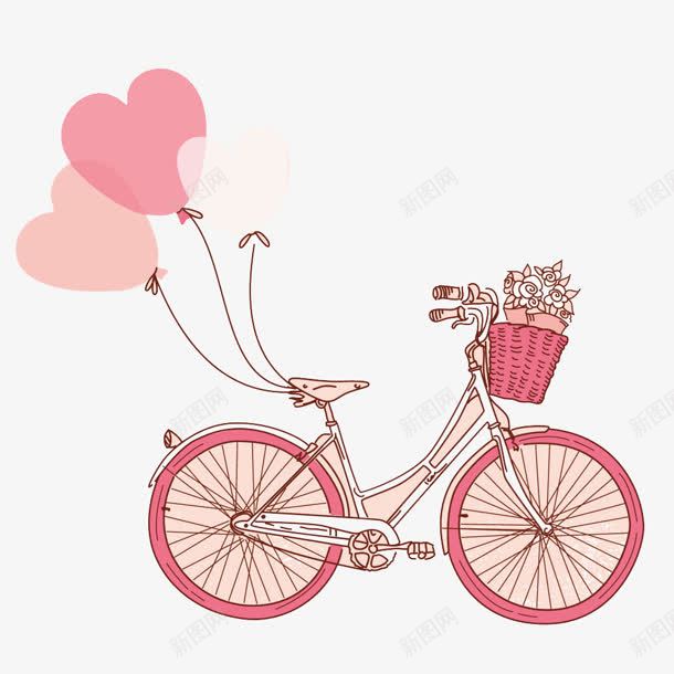 粉色单车爱心气球png免抠素材_新图网 https://ixintu.com 单车 气球 爱心 粉色