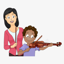 陪伴孩子课堂卡通老师教小提琴高清图片