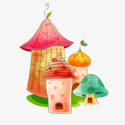 彩色卡通手绘蘑菇房子素材
