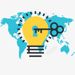 全球营销网络图灯泡和世界地图插画高清图片