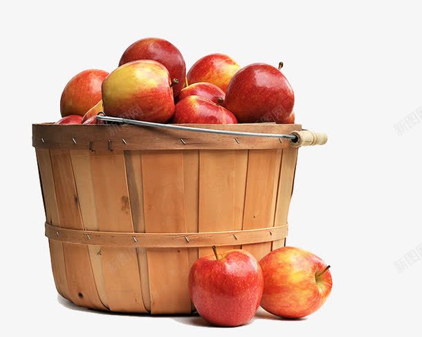 苹果png免抠素材_新图网 https://ixintu.com 一筐苹果 木桶 果实 水果 红富士 苹果