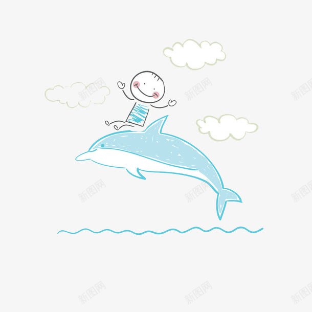 手绘卡通鲸鱼png免抠素材_新图网 https://ixintu.com 动物 卡通小人 卡通鲸鱼 手绘鲸 波浪线 海洋 海洋生物 白云 鲸鱼