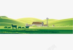 手绘的奶牛草原风光高清图片