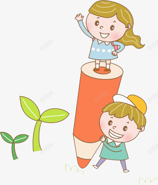 拿铅笔的孩子png免抠素材_新图网 https://ixintu.com 发芽 叶子 女孩 学生 孩子 文具 植物 绿色 铅笔