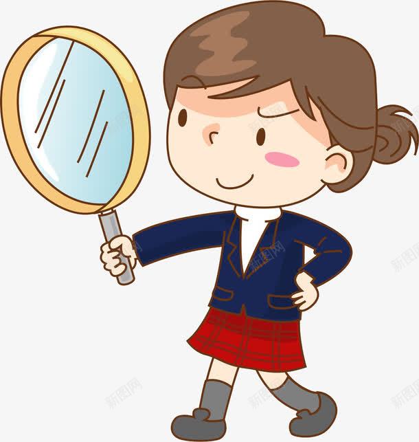 照镜子的女孩png免抠素材_新图网 https://ixintu.com 卡通 可爱的 女孩 学生 插图 校服 漂亮的 照镜子 镜子 镜子里的人