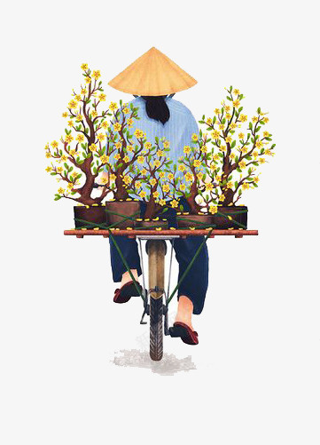 卡通骑车png免抠素材_新图网 https://ixintu.com 卡通 彩色 手绘 水彩 背影 草帽 装饰 骑车