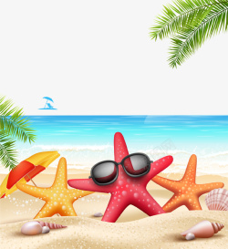 大海海星卡通清新海滩夏季旅行海报背景高清图片
