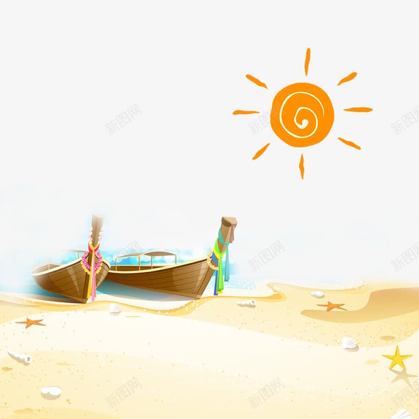 海边沙滩png免抠素材_新图网 https://ixintu.com 夕阳 大海 太阳 小船 岸边 沙滩 河边 海边 船只