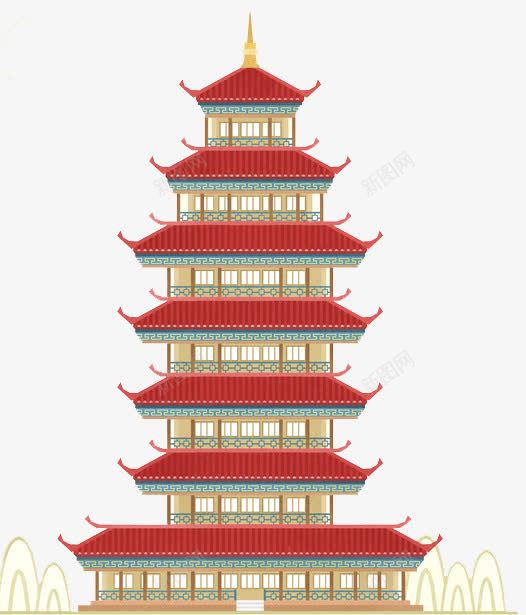 六层古塔png免抠素材_新图网 https://ixintu.com 中国风建筑 历史遗物 古老 文化 文物 红瓦 高塔 高耸