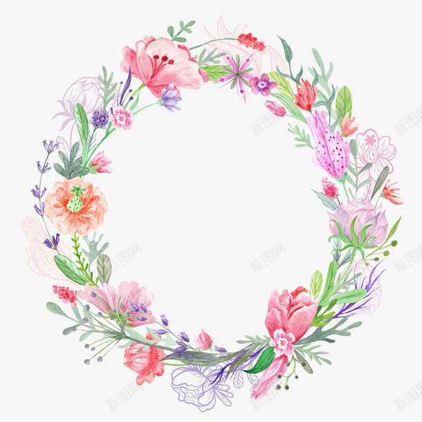 粉色绿色花环psd免抠素材_新图网 https://ixintu.com 粉色 粉色绿色花环设计 绿叶叶子 绿色 花卉 花朵 花环设计 花瓣