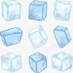 小冰块天蓝色卡通夏季冰块矢量图高清图片
