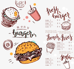 汉堡店彩页手绘汉堡包菜单正反面矢量图高清图片