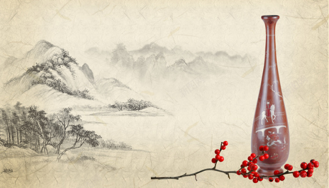 中国风花瓶古董拍卖宣传海报背景背景