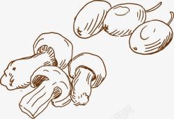 手绘线条蔬菜蘑菇矢量图素材