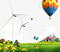 风力发电机海报绿色田野高清图片