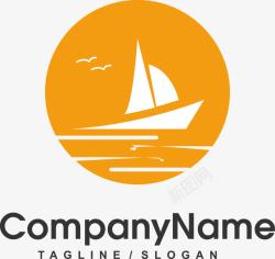 帆船logo设计圆形帆船橘色海洋LOGO图标高清图片