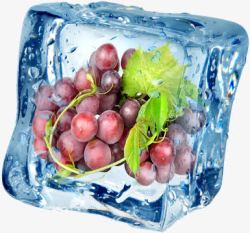 夏日冰块海报水果葡萄素材