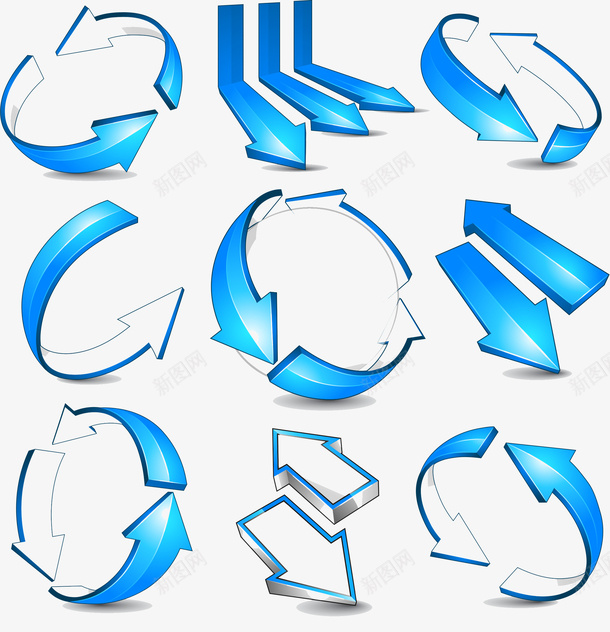 蓝色立体3D箭头矢量图ai免抠素材_新图网 https://ixintu.com 立体3D 箭头矢量素材 蓝色 矢量图