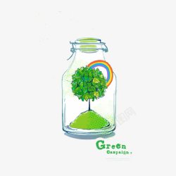 绿色文明创建玻璃瓶绿色环保高清图片