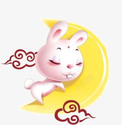 中秋节日图片卡通睡在月亮上的兔子高清图片