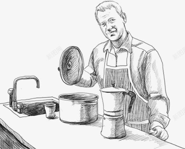 素描厨师png免抠素材_新图网 https://ixintu.com 人物 做饭 厨房场景 手绘 欧美风
