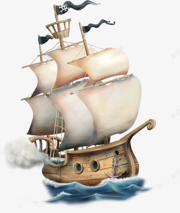 卡通手绘海盗船png免抠素材_新图网 https://ixintu.com 卡通手绘 帆船 海盗船 航帆 航海船