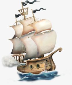 断帆的海盗船卡通手绘海盗船高清图片