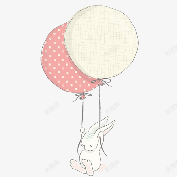 红色气球兔子手绘矢量图ai免抠素材_新图网 https://ixintu.com 卡通 唯美 小清新 手绘 气球 波点球 白色兔子 精致 矢量图