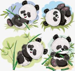 矢量卡通大熊猫手绘四个大熊猫高清图片