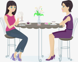 谈心一起吃饭喝茶的2个女子高清图片